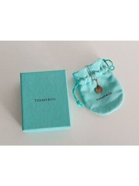 Return to Tiffany & Co 925 Silver Double Heart Tag Pendant Womens 16” Necklace